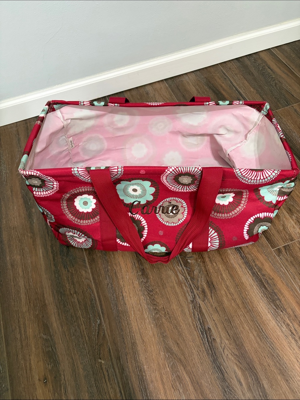 Red Floral Canvas Tote Bag with Dual Handles
